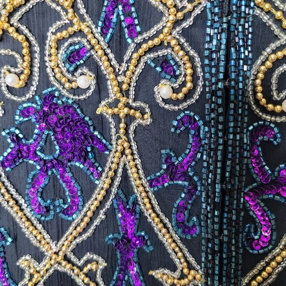 Vintage Stenay Silk Hand-Beaded Jacket S Opulent 80s Holiday Formal Glam - Picture 4 of 11